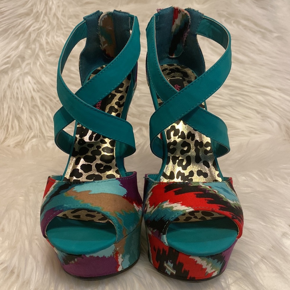 Dollhouse Mayans Multi Colored Platform Wedges - image 4